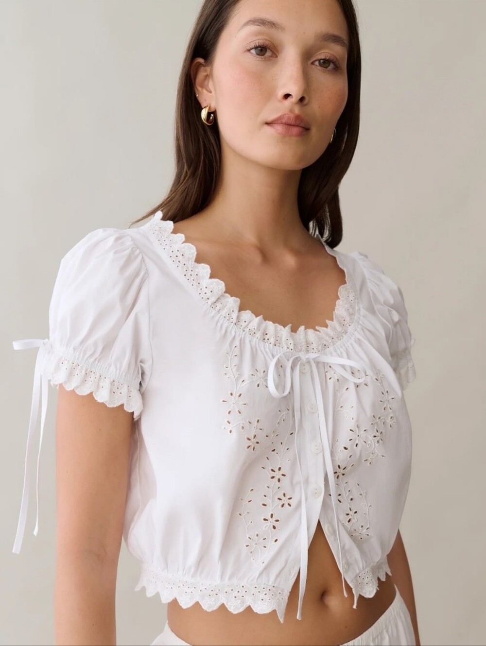 NWT Sorella Atelier White Wendy Eyelet Cotton Crop Top Blouse Medium